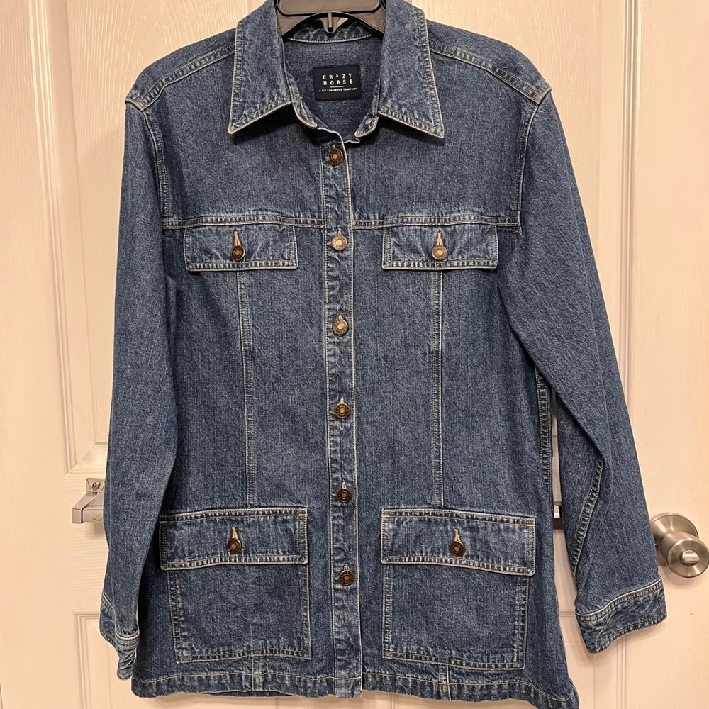 Crazy Horse Liz Claiborne Denim Chore Jacket Blue Medium Wash Button Up Coat